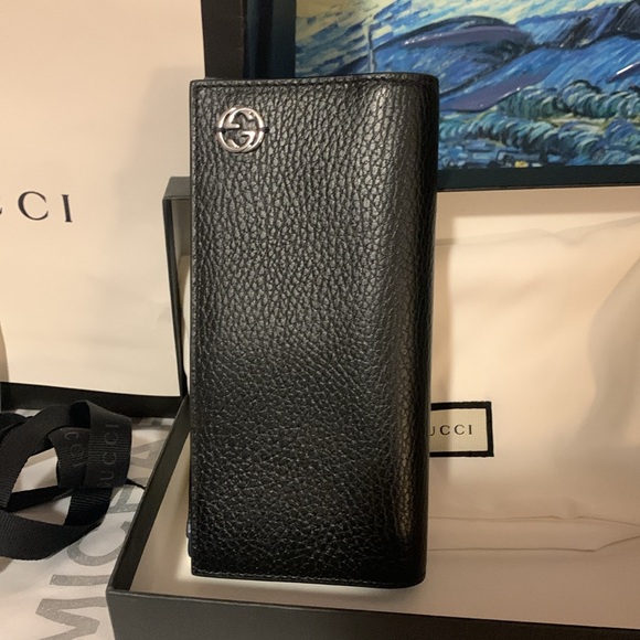 EUC Gucci GG black long bifold wallet with blue interior - Picture 2 of 12